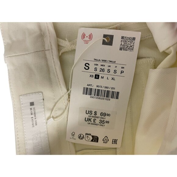 Zara Womens Pants S Ivory Pleated Straight Leg Trousers High Waist 9072/580 NWT - Picture 7 of 16